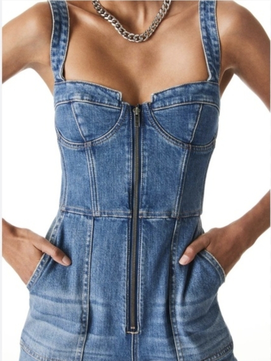 Alice + Olivia Jeans Lovetta Denim Wide Leg Jumpsuit Monterey Blue Size 30 - Picture 3 of 12